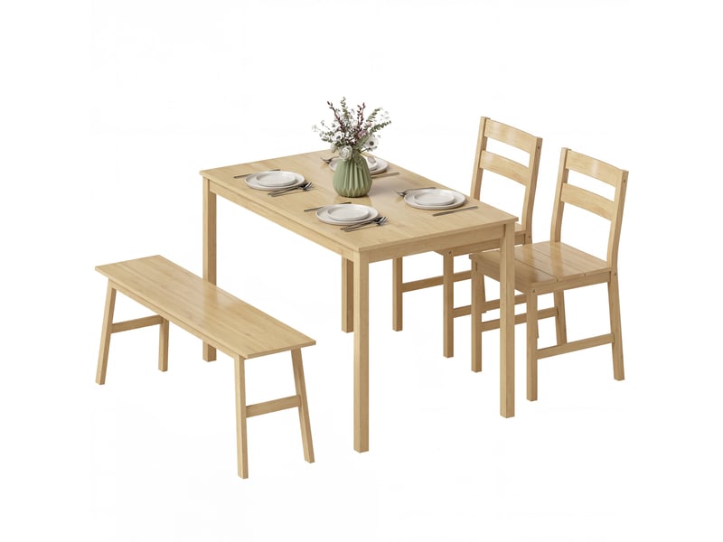  Ensemble de salle à manger en bambou, table à manger avec 2 chaises et banc pour 4 personnes, bois naturel  - Conforama B