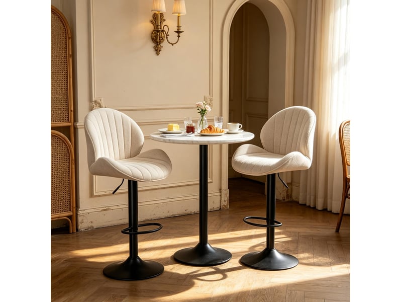  Lot de 2 tabourets de bar réglables et pivotants en chenille beige  - Conforama C