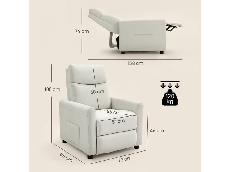 Fauteuil relax inclinable à 145 degrés, ressorts ensachés, repose-pieds intégré pour salon et coin lecture - Conforama C