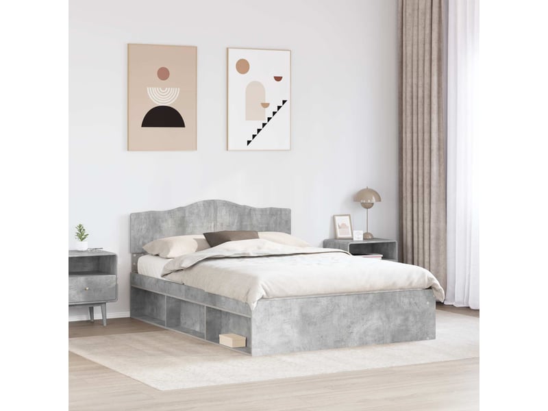  Lit double- lit adulte -  cadre de lit gris béton 150 x 200 cm bois de pin massif  - Conforama B