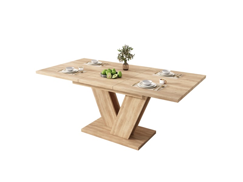  Table à manger extensible, chêne, 140180 × 80 cm, 4-6 personnes, plateau épais, pieds en v  - Conforama D