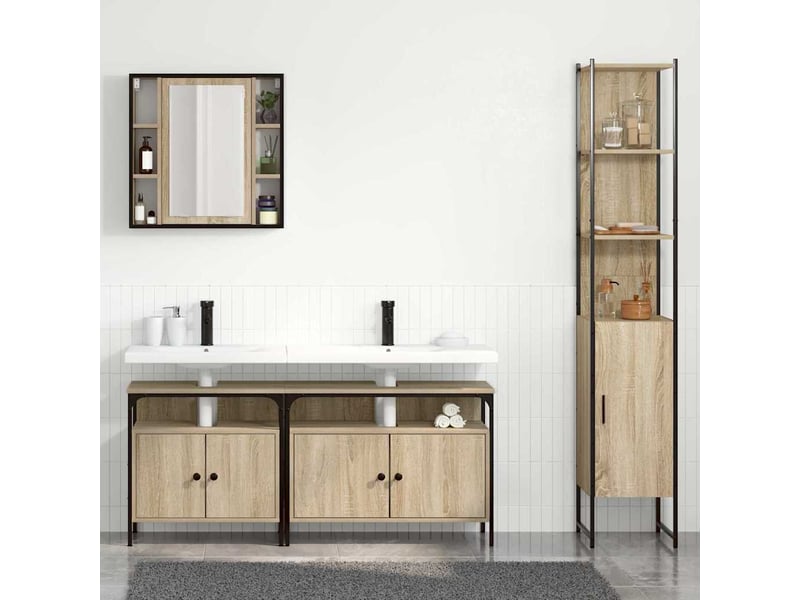 Ensemble de mobilier de salle de bain 4 pc chêne sonoma cf64516 - Conforama D