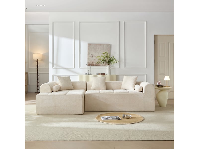 Canapé d’angle corda, beige, chenille douce, 263 cm, compressé sous vide, livraison facile - Conforama B