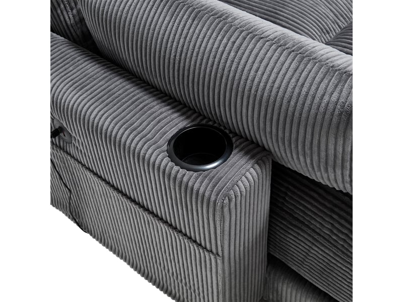  Canapé 2 places en velours côtelé gris, séparable en 2 fauteuils, 2 coussins, 4 porte-gobelets, 4 poches, usb  - Conforama E