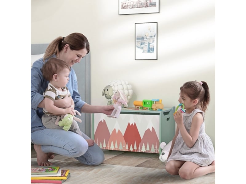 Coffre à jouets enfant vert, couvercle rabattable, motif mignon, boîte de rangement - Conforama B