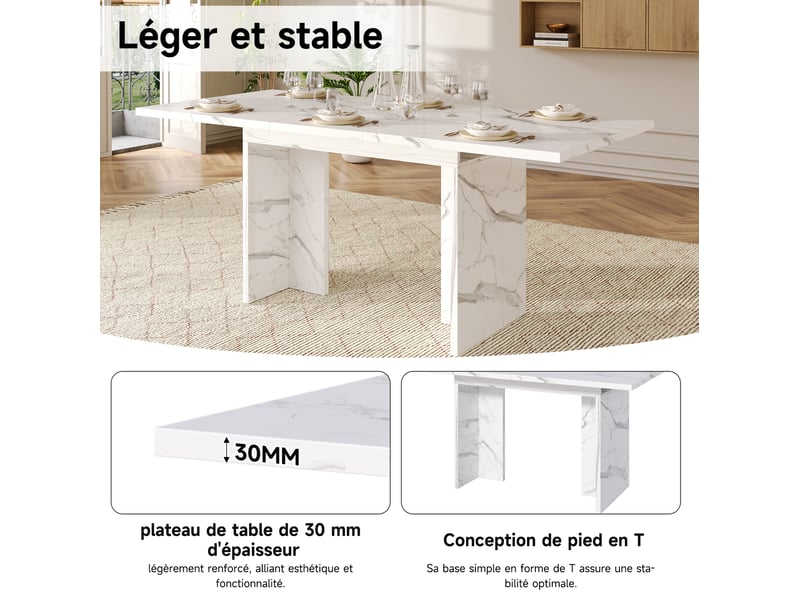Table à manger extensible, 140-180x80x75 cm, 6-8 places plateau 30, plateau en mdf, repas, pratique, mdf, coloris blanc - Conforama D