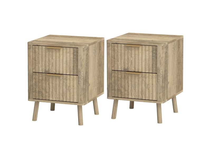  Lot de 2 tables de chevet avec 2 tiroirs cannelés pour chambre à coucher, salon, 40 x 40 x 53 cm, chêne  - Conforama B