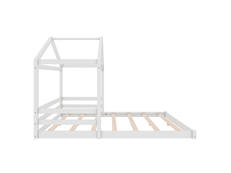 Lit cabane enfant minimaliste en pin blanc avec sommier à lattes, 140x200 cm - Conforama D