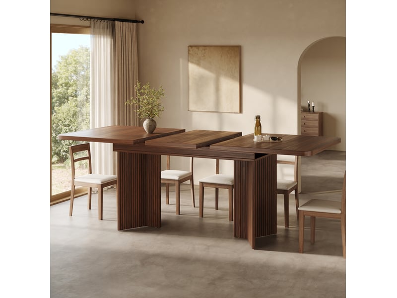  Table à manger extensible 120x160 cm pieds en v rainurés mdf métal marron  - Conforama B