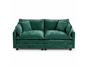 Canapé droit 2 places 195 × 75 × 84 cm en chenille vert, assise souple
