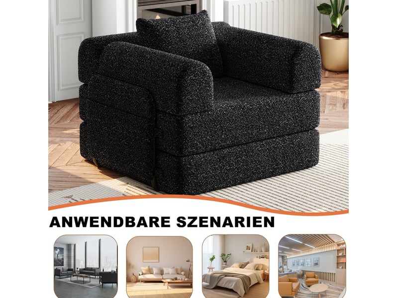  Canapé-lit modulable 1 place 69,8 x 91,4 x 94 cm – noir – rangement d'accoudoir et couchage  - Conforama E