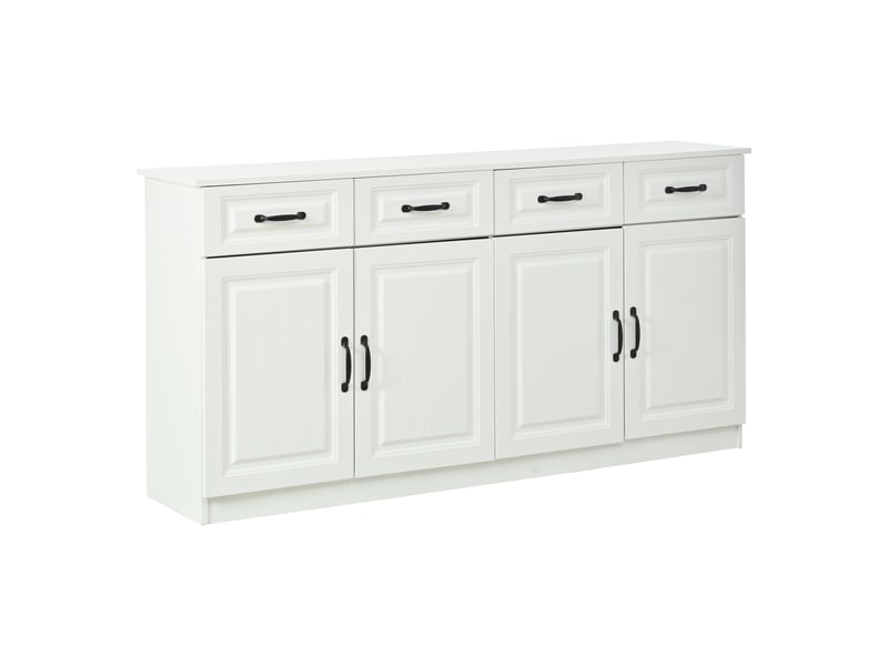 Buffet commode 160x35x80 cm avec façade rainurée - 4 tiroirs 4 portes 2 étagères 8 poignées métal - blanc BUYDEEMEUS - Conforama A