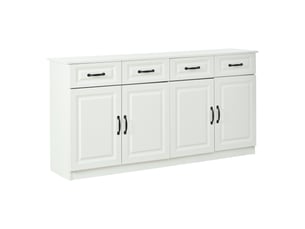 Buffet commode 160x35x80 cm avec façade rainurée - 4 tiroirs 4 portes 2 étagères 8 poignées métal - blanc