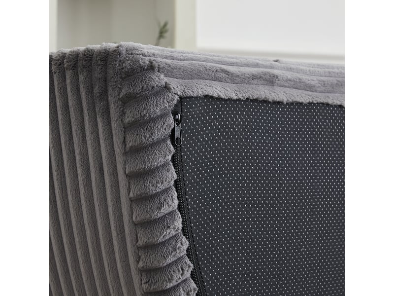  Canapé convertible 4-en-1 en velours côtelé, méridienne et lit de jour rond, 1 place, 3 coussins, gris, design moderne  - Conforama E