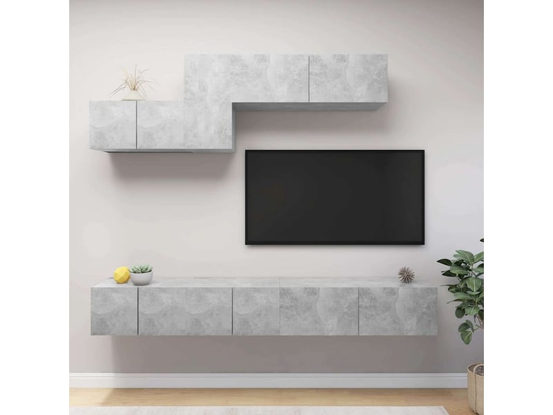  Ensemble de meubles tv 6 pcs gris béton bois d'ingénierie shl39850  - Conforama B