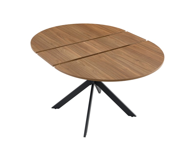 Table à manger extensible moderne, mdf effet noyer, structure métal, piètement tripode stable - Conforama D