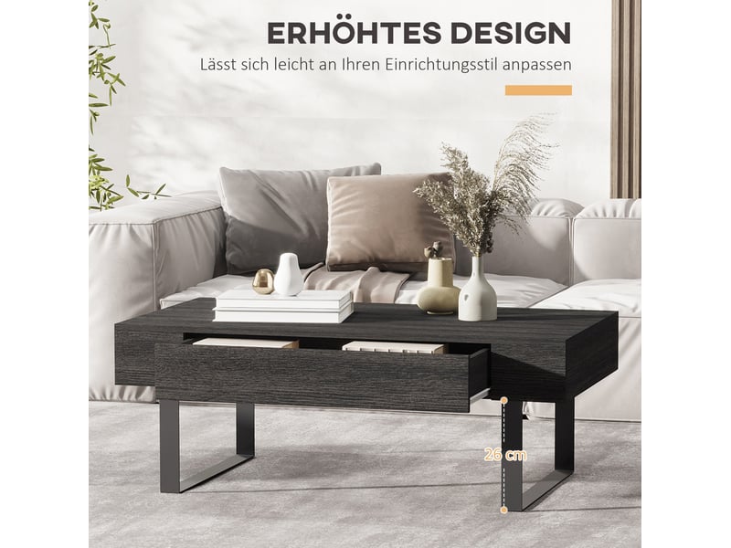  Table basse avec tiroir et rangements ouverts, structure en acier stable, moderne pour salon, gris foncé, 110 × 60 × 40 cm  - Conforama C