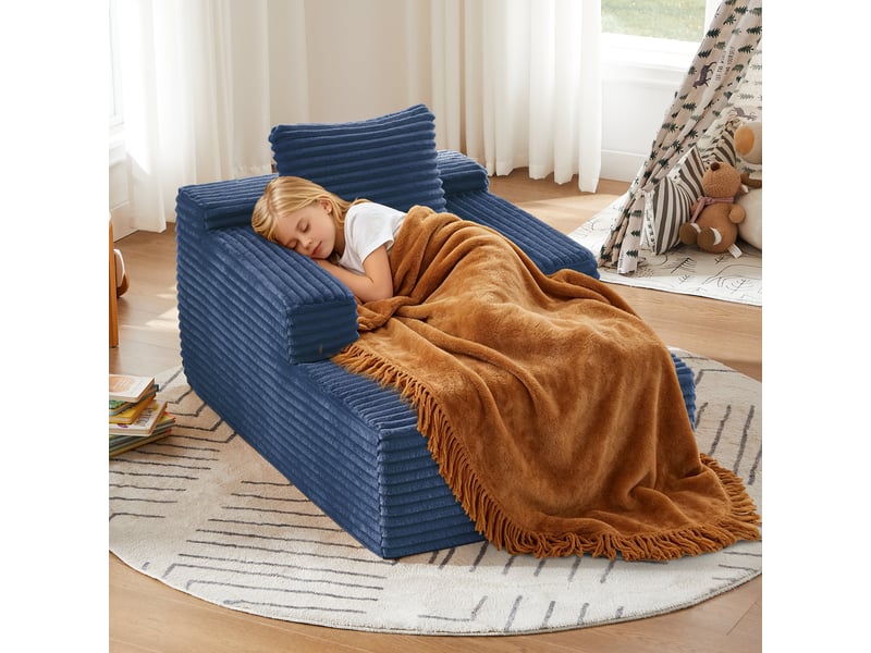  Méridienne bleu canapé moderne en velours côtelé salon design compact  - Conforama B