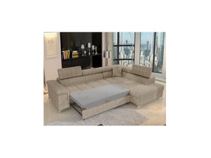 Canapé d'angle droit fixe <strong></strong> <strong></strong> 4 places Polyester beige avec coffre de rangement