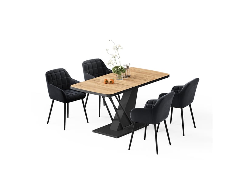  Vicco ensemble de table à manger, chêne de force dorénoir, 120x80cm avec 4 chaises de salle à manger  - Conforama E