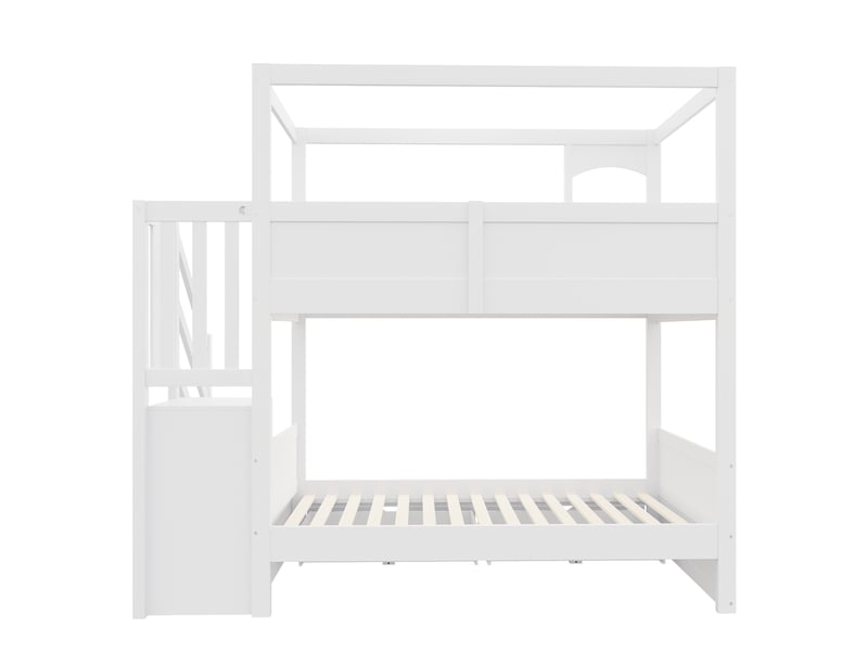 Lit superposé cabane avec tableau, bois blanc, 90 x 200 cm, rangements, échelle et tiroirs - Conforama D