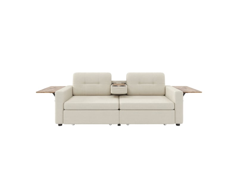  Canapé droit moderne en chenille,2 places,avec deux compartiments de rangement et siège réglable,178x71x57.5 cm,beige  - Conforama A