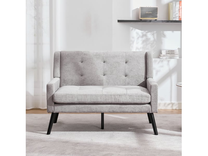  Fauteuil et canapé 2 places en tissu rembourré avec assise confortable et pieds en bois, gris clair  - Conforama E