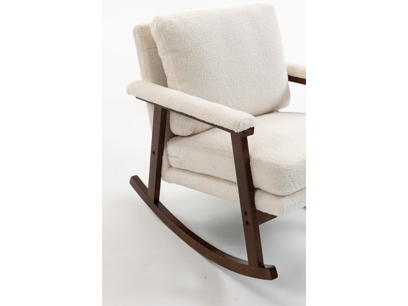 Fauteuil à bascule mid-century, rocking chair rembourré avec structure en bois pour salon et chambre - Conforama D