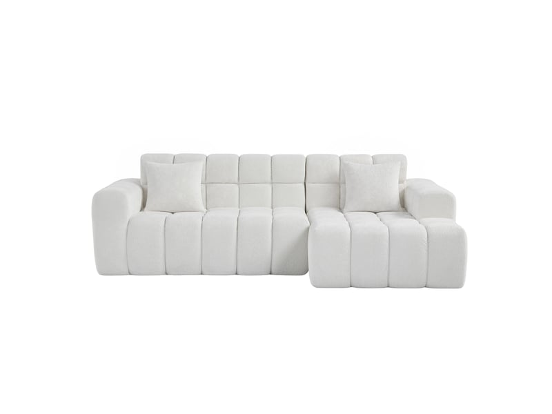  Canapé d’angle modulable l avec méridienne en velours blanc cravdom  - Conforama A