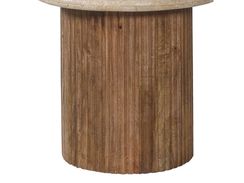  Table d'appoint en travertin et bois de manguier 50 cm  - Conforama E