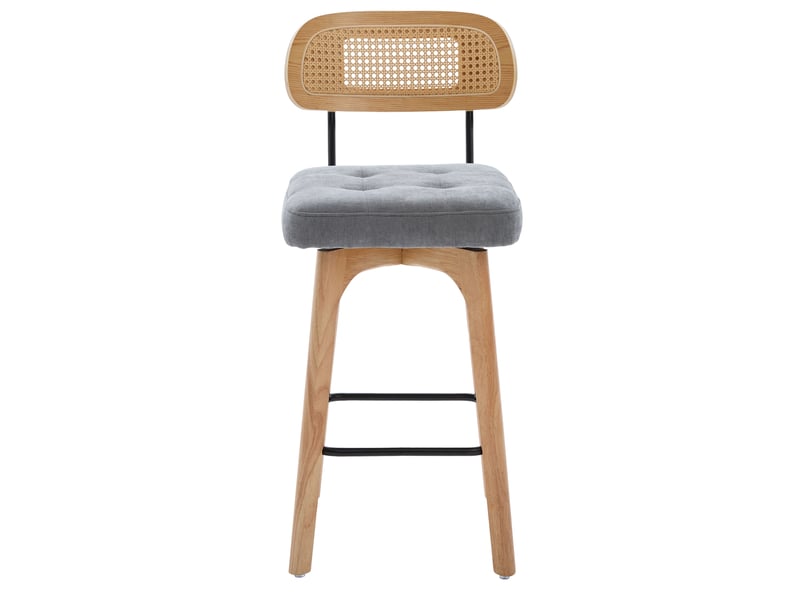  Lot de 2 tabourets de bar pivotants 360° en chenille grise et rotin 51x44x96 cm  - Conforama A