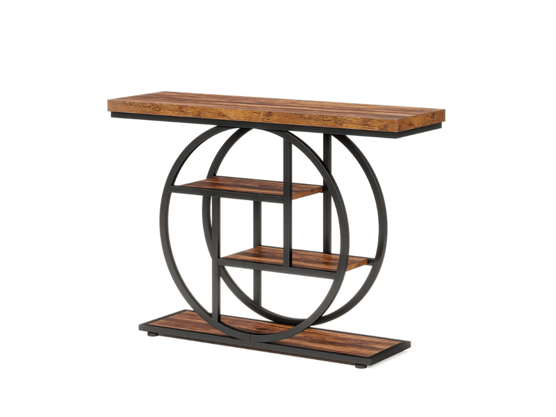  Table console 105x30x80 cm 4 niveaux métal bois noir marron rustique  - Conforama A