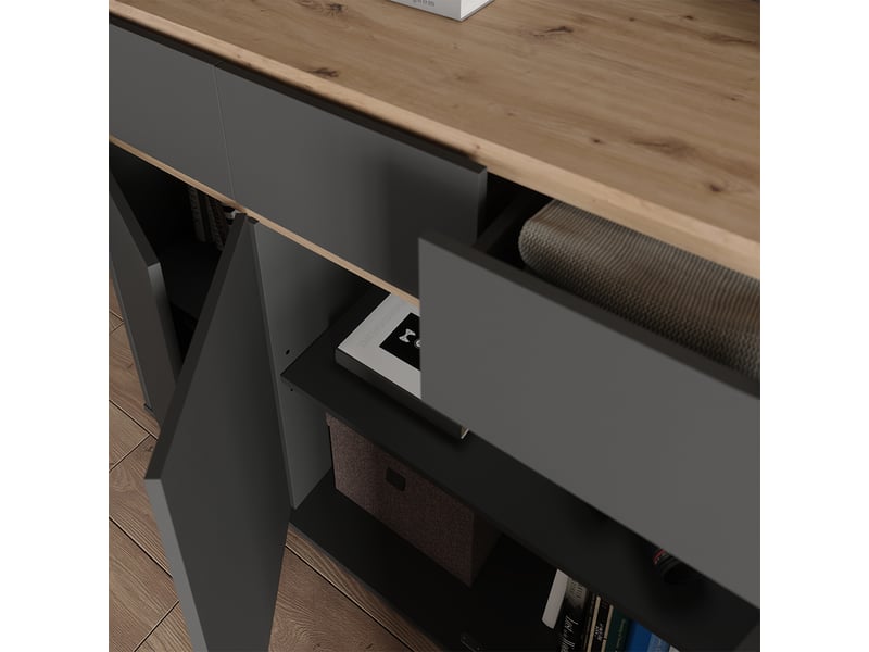  Vicco commode avec tiroirs, anthracitechêne artisan, 119.8x101.9cm  - Conforama D
