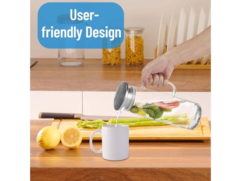 Carafe en verre, carafe eau avec couvercle et anse, bouilloire résistante à la chaleur 1.5l - Conforama D