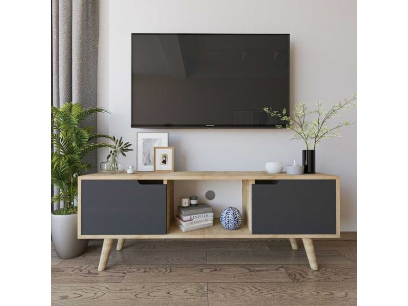  Meuble tv 2 portes en aggloméré siena anthracite et chêne  - Conforama E