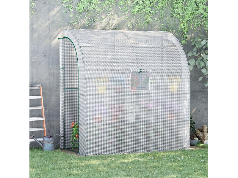  Serre de jardin adossée 200 x 100 x 215 cm – blanche – portes et fenêtres enroulables avec protection uv  - Conforama B