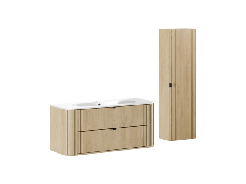 Ensemble de salle de bain kori : meuble sous vasque 120cm + vasque à encastrer + colonne de rangement - Conforama A