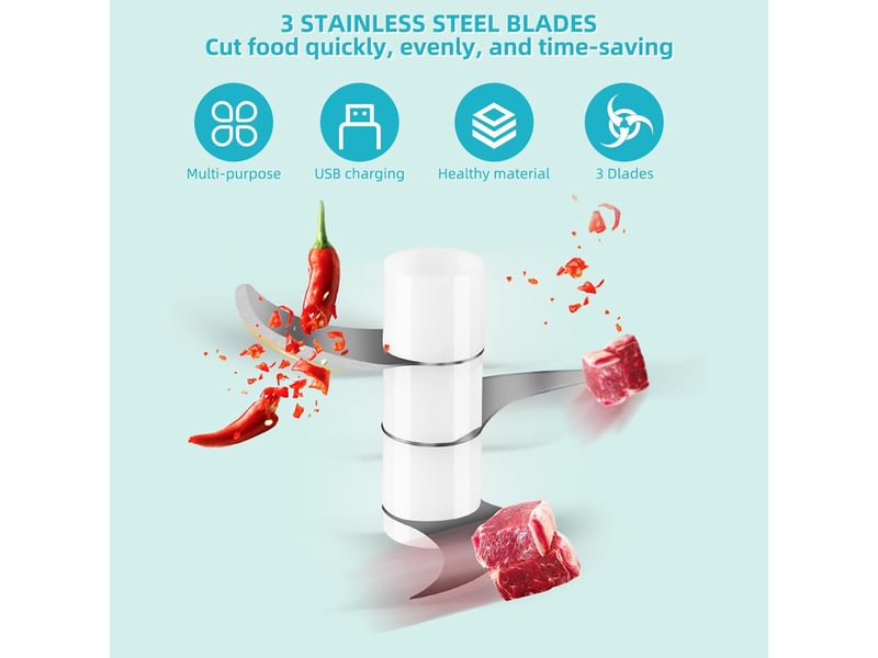  Hachoir électrique de cuisine, hachoir électrique à oignons 350 ml, charge usb, hachoir à oignons sans fil, adapté aux oignons, fruits, noix, viande  - Conforama C
