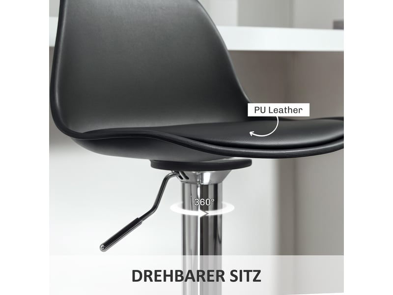  Lot de 2 tabourets de bar réglables en hauteur noir similicuir, pivotants 360°, dossier et repose-pieds  - Conforama D