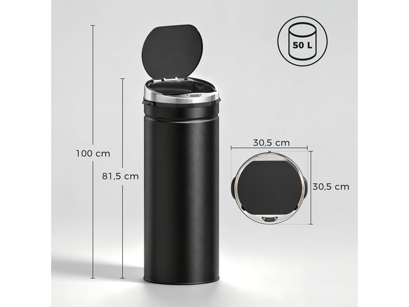  Poubelle automatique avec capteur infrarouge en métal 50 l 30,5x30,5x81,5 cm  - Conforama C