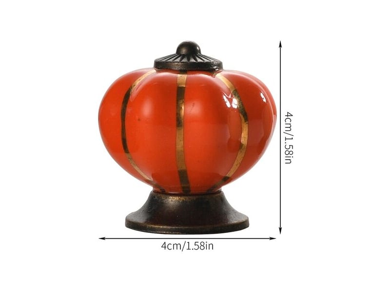 Ensemble de deux poignées en céramique en forme de citrouille, décoratives pour armoires, dressings et coiffeuses. - Conforama E