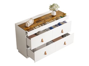 Commode à bijoux blanche 6 tiroirs, plateau en verre trempé, compartiments, 120 x 40 x 78 cm