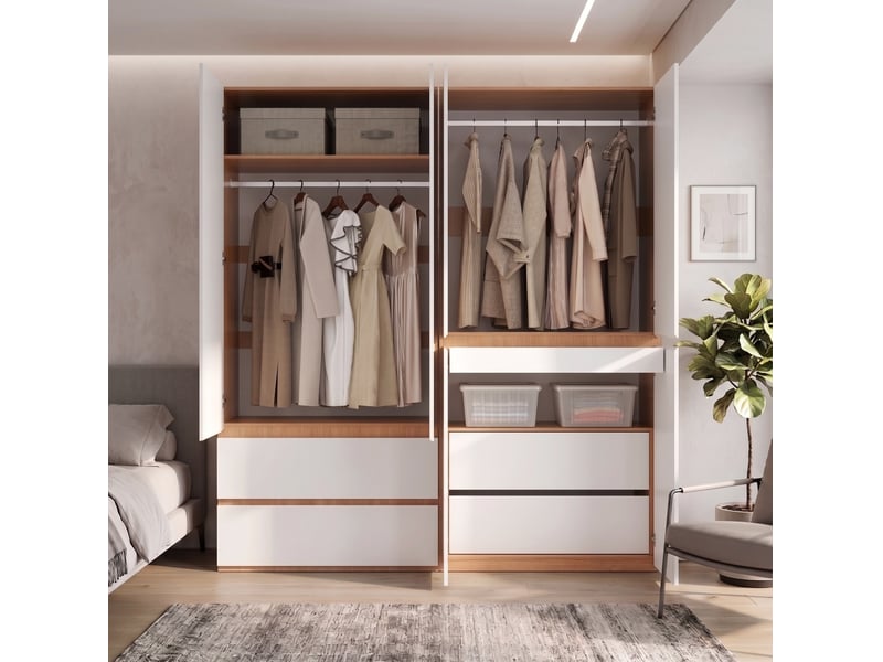  Armoire 180x50x200 cm à 6 portes, 2 tringles, 5 tiroirs, mdf et panneau de particules blanc, grand rangement vêtements  - Conforama B