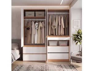 Armoire 180x50x200 cm à 6 portes, 2 tringles, 5 tiroirs, mdf et panneau de particules blanc, grand rangement vêtements