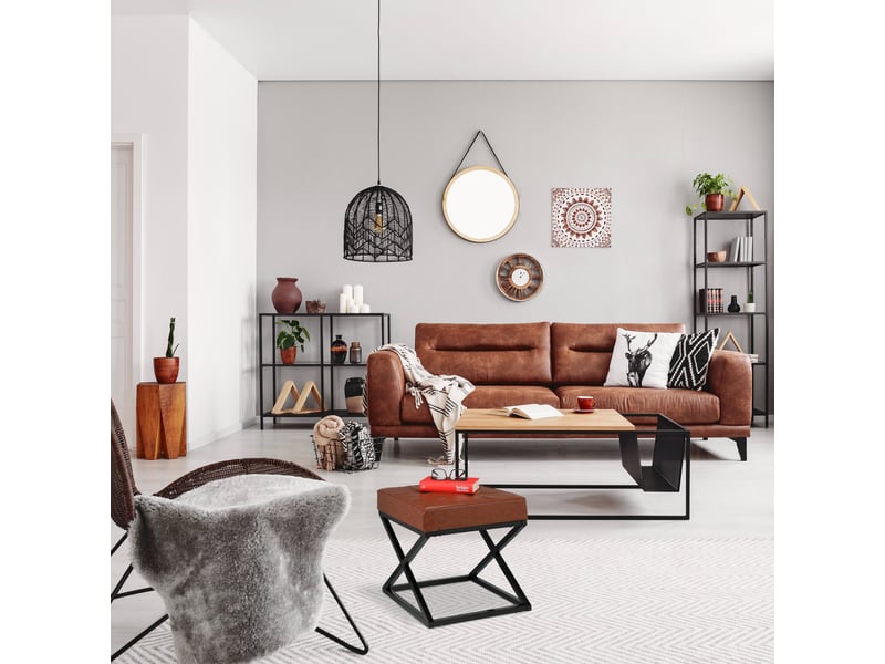  Tabouret multi-usage compact élégant 40 x 40 x 45 cm en similicuir marron 13_0011072  - Conforama B