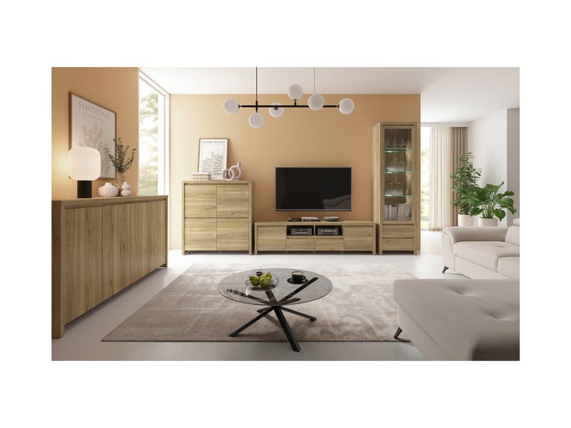  Buffet haut meuble de rangement 4 portes coloris chêne mauvella - longueur 105 x profondeur 40,5 x hauteur 112,5 cm  - Conforama B
