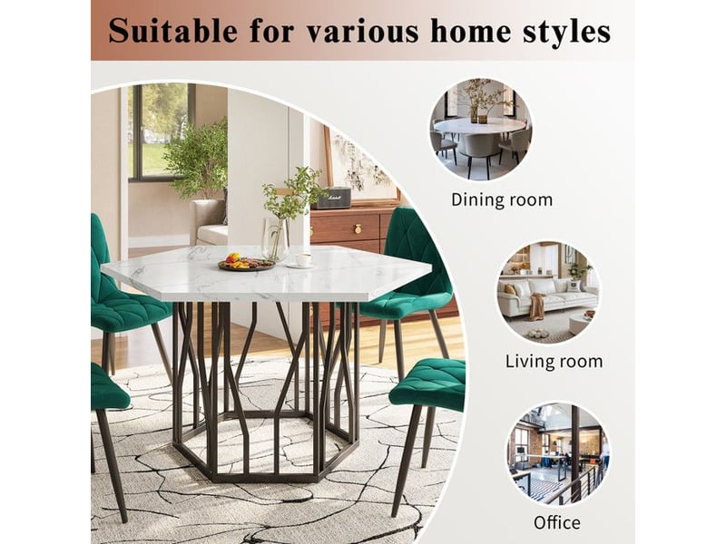  Table à manger hexagonale moderne – plateau en mdf marbré &amp; structure métal noir –style élégant pour salonsalle à manger bicolore - Conforama C