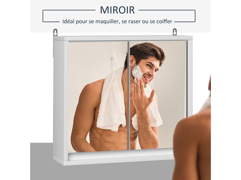  Armoire de toilette murale avec miroir 2 étagères 48 x 14,5 x 45 cm  - Conforama E