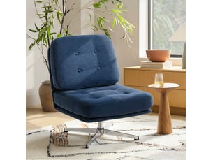 Fauteuil 87x70x84 cm, pivotant 360°, assise large, dossier épais, structure métal, canapé 1 place, couleur bleu foncé
