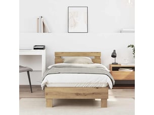 Lit adulte, lit simple, cadre de lit chêne artisanal 193x95x88cm bois d'ingénierie cf5675